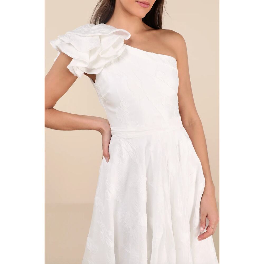 Lulus Sweet Definition White Burnout Ruffled One-Shoulder Midi Dress Large NWT - Picture 3 of 14